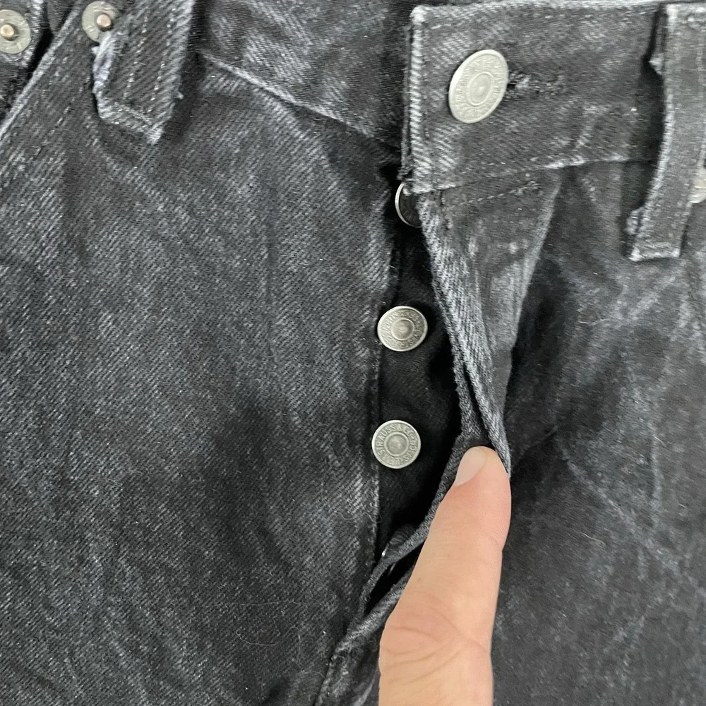 Levis 501 Jeans Mens 32x30 Black Button Fly Straight Leg Stretch Denim Pants